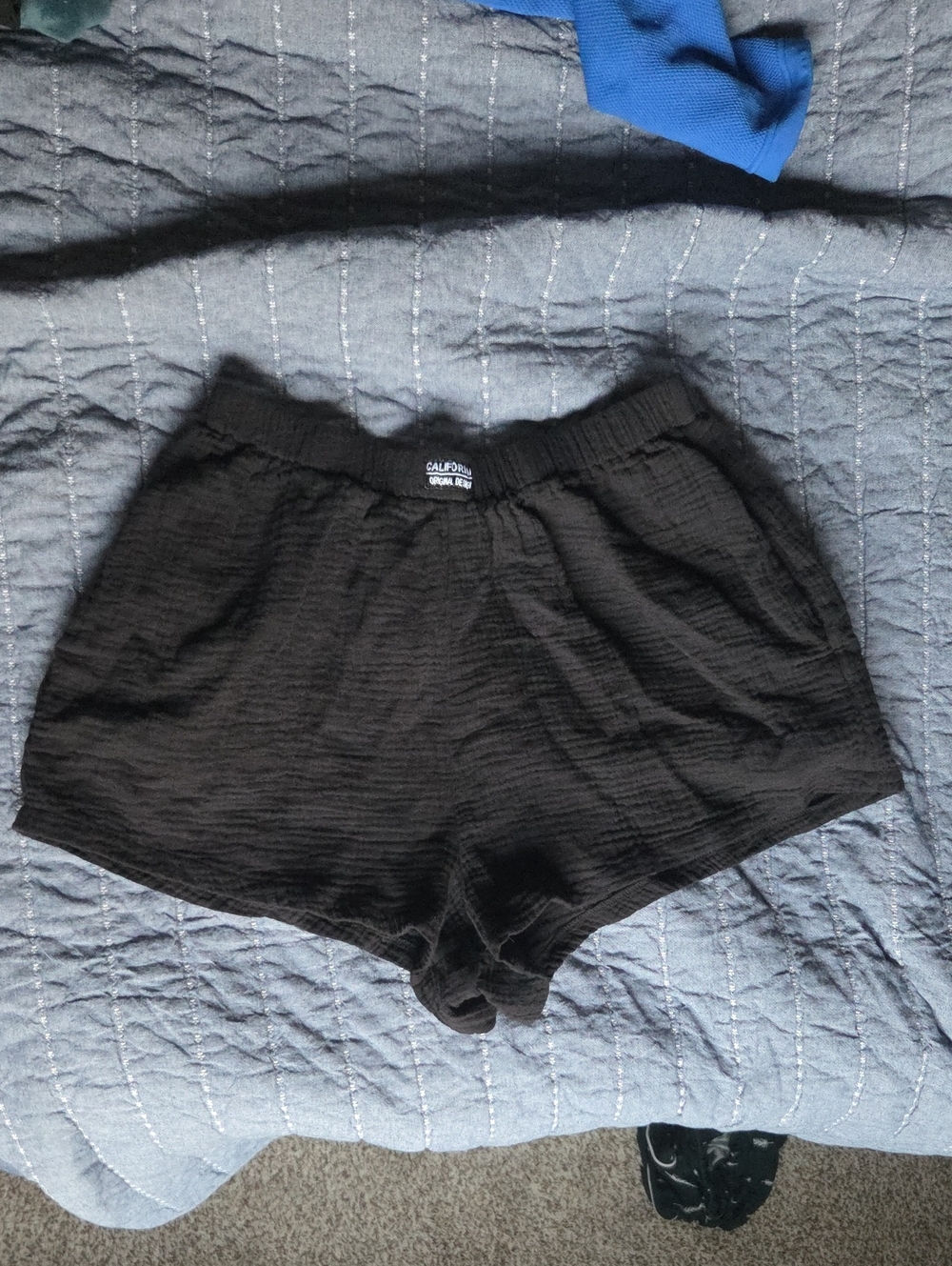 Black Linen Shorts With Pockets, Elastic Waist